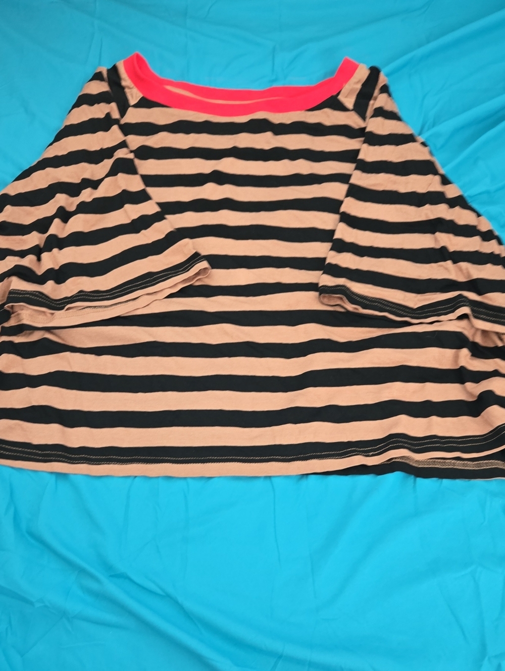 SHEIN Black and Tan Striped Crop Top with Pink Neckline